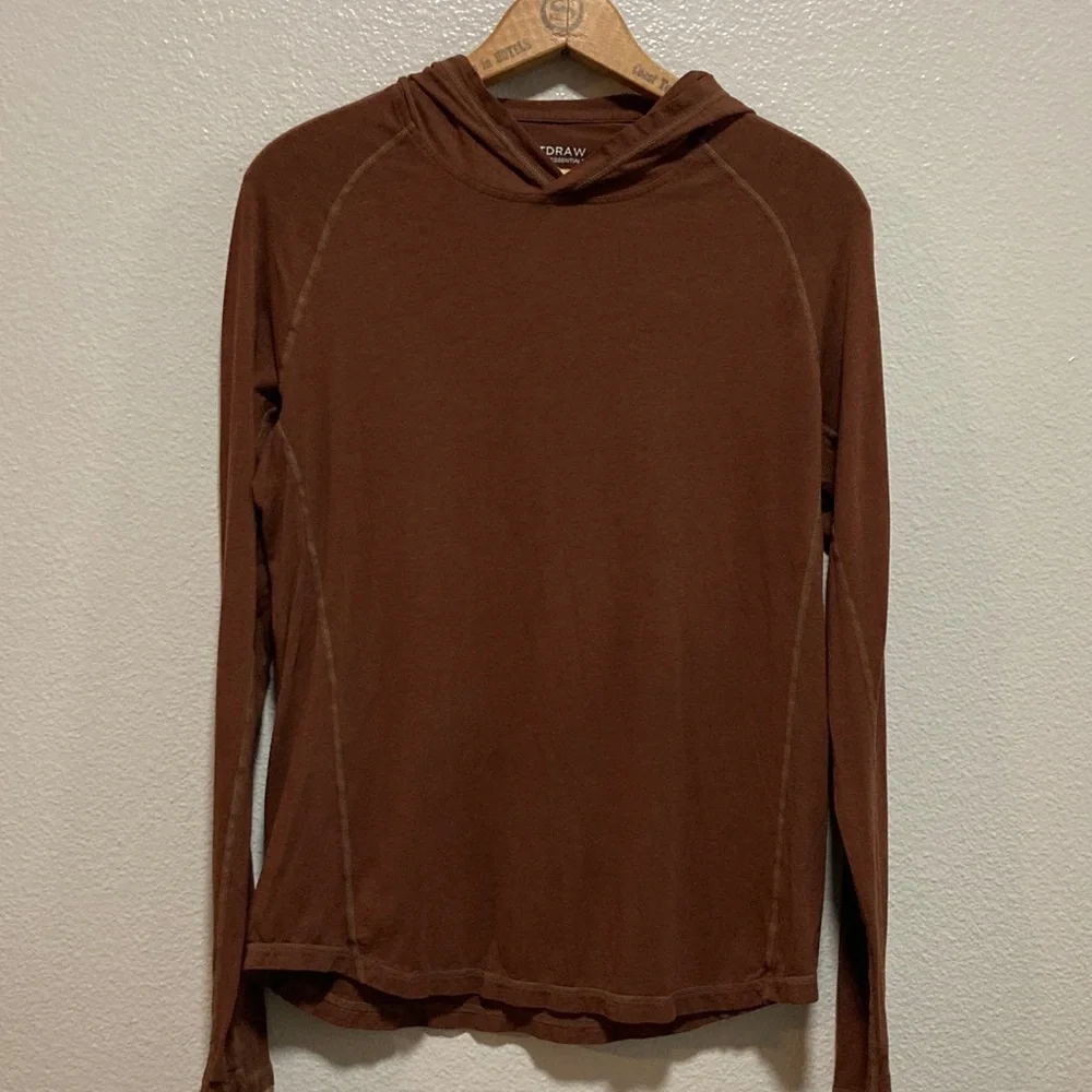 Netdraw BROWN Bamboo Long Sleeve Hoodie Tee Shirt thumbholes Lightweight sz S - Picture 3 of 6